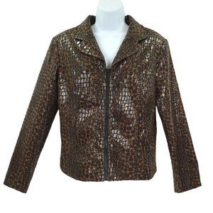 Selene Sport Jacket Full Zip Retro Vinyl Size S Vintage 90s Croc Print Y2K Brown